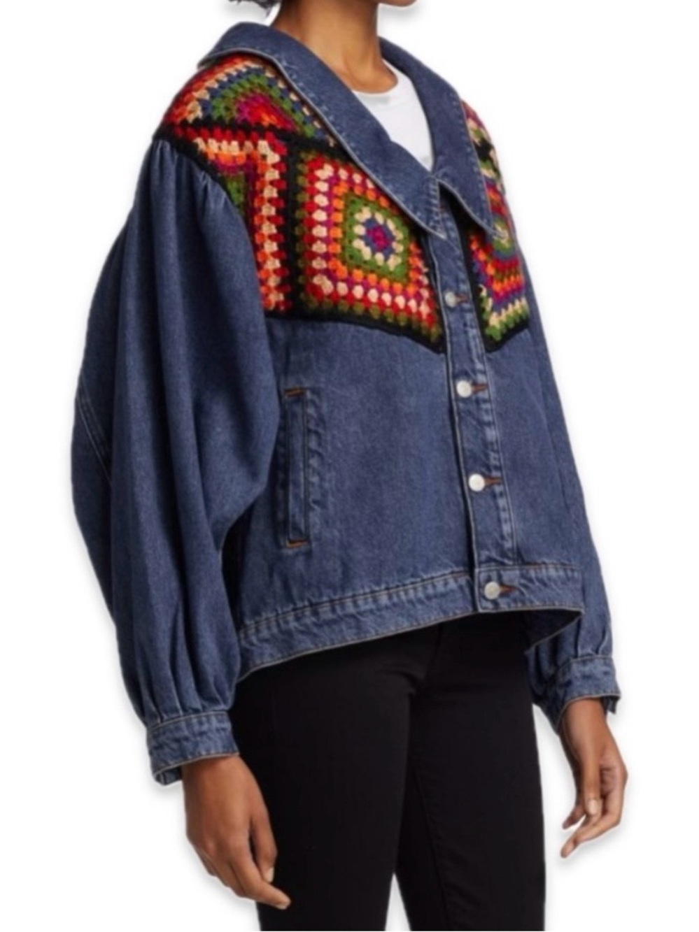 NWT FARM Rio Crochet Denim Jacket - Picture 4 of 10